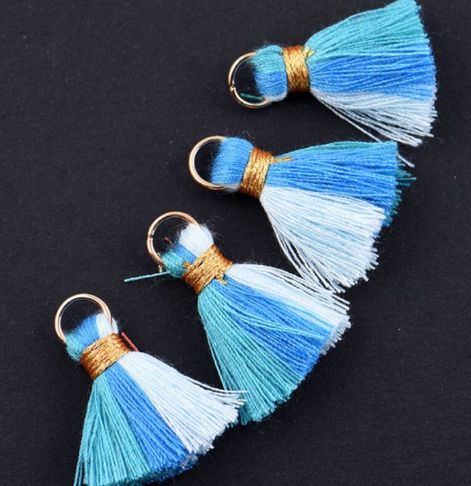 Cotton Tassels 20 Pieces 20mm Blue Aqua Combo and Gold Jewelry Making