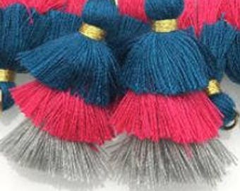 Three Layer Tassels - Navy Pink Grey - 2 pieces - 35mm - Jewelry Making - Craft Supplies