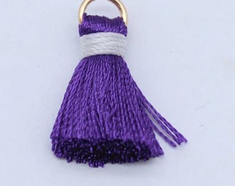 Silk Tassels - Purple and White - 10 pieces - 20mm - Jewelry Making - Craft Supplies