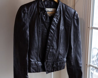 Vintage 1980s Black Leather Cropped Jacket