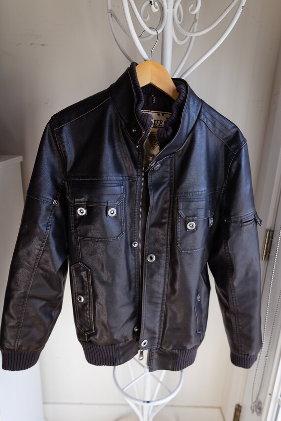 Mens Faux Leather Jacket by Guess - Gem