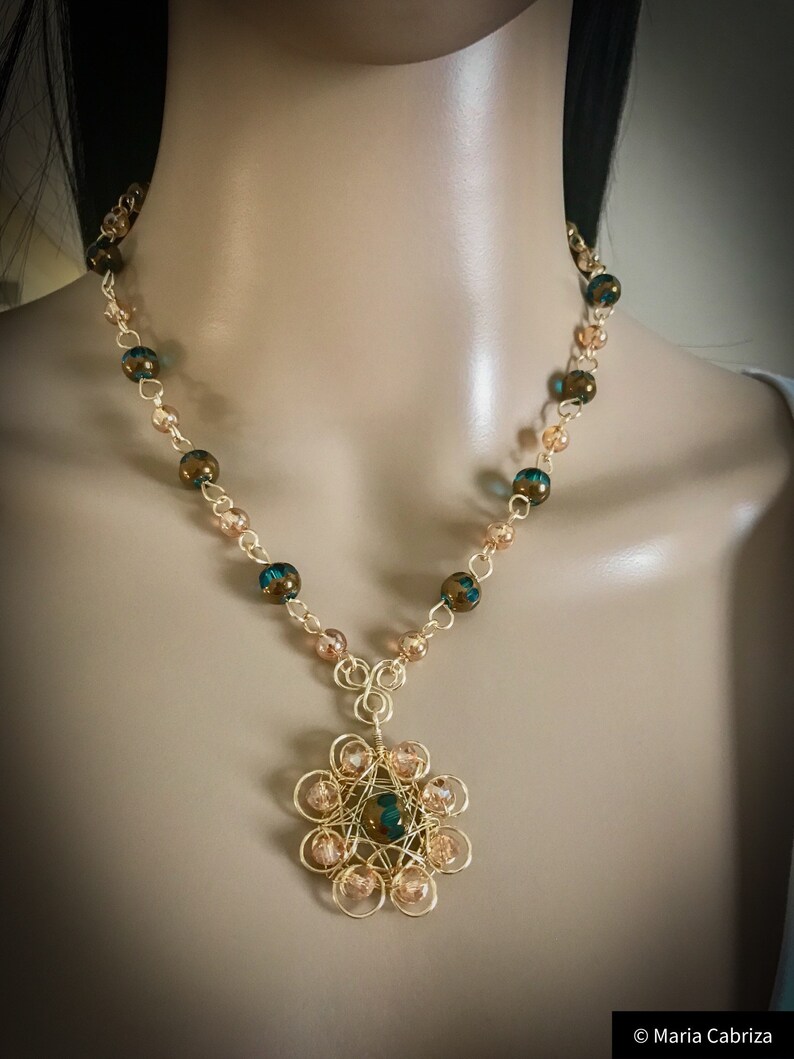 Jewelry Handmade Jewelry Gold and Aqua Jewelry Set Wire Etsy