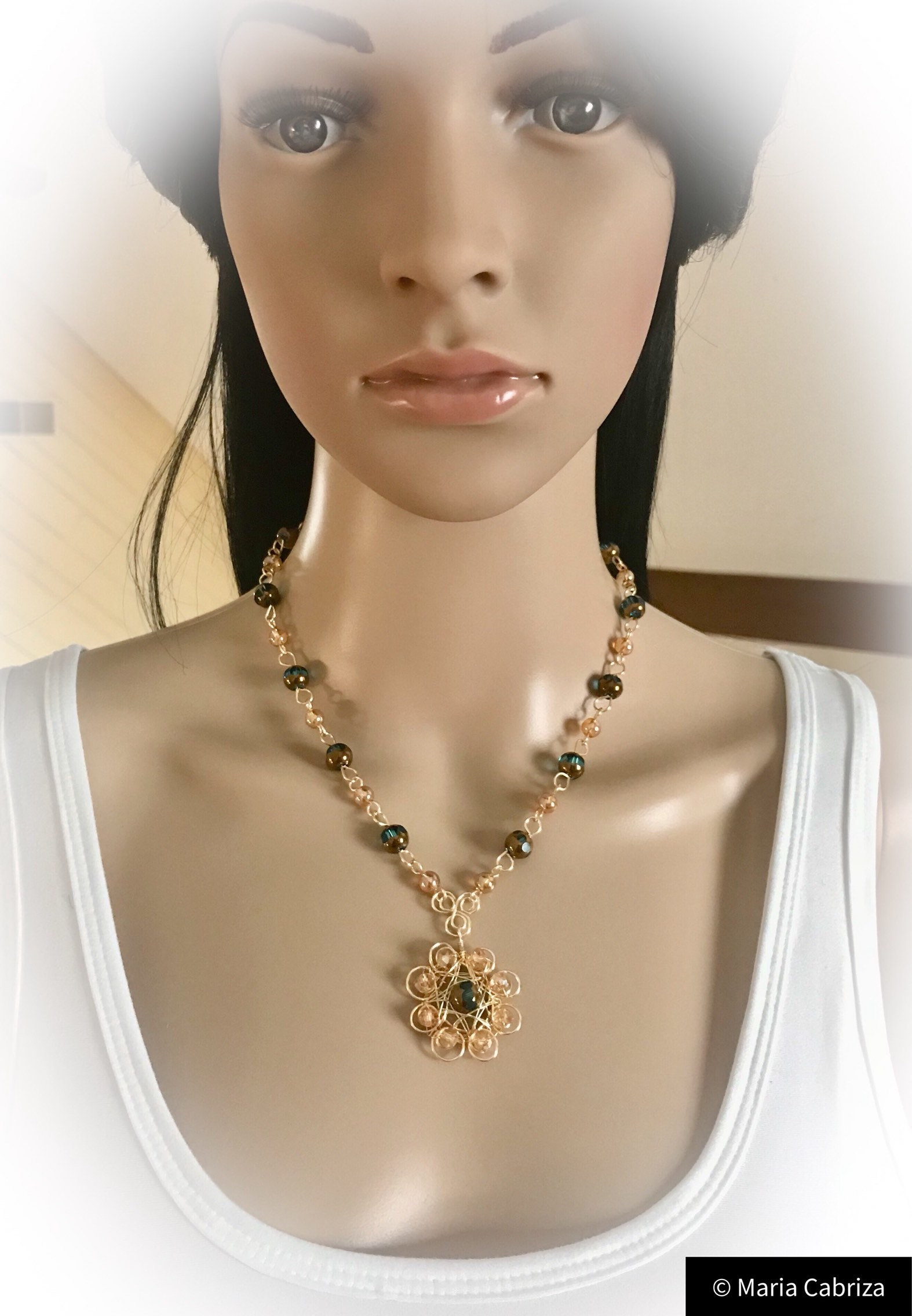 Jewelry Handmade Jewelry Gold and Aqua Jewelry Set Wire Wrapped Jewelry