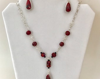 Jewelry - Wire Wrapped Jewelry - Handmade Jewelry - Fine Jewelry - Silver and Red Jewelry- Every Day Jewelry-Glass bead jewelry