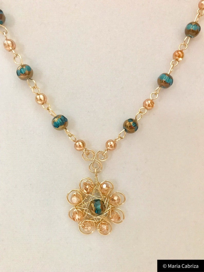 Jewelry Handmade Jewelry Gold and Aqua Jewelry Set Wire Wrapped Jewelry