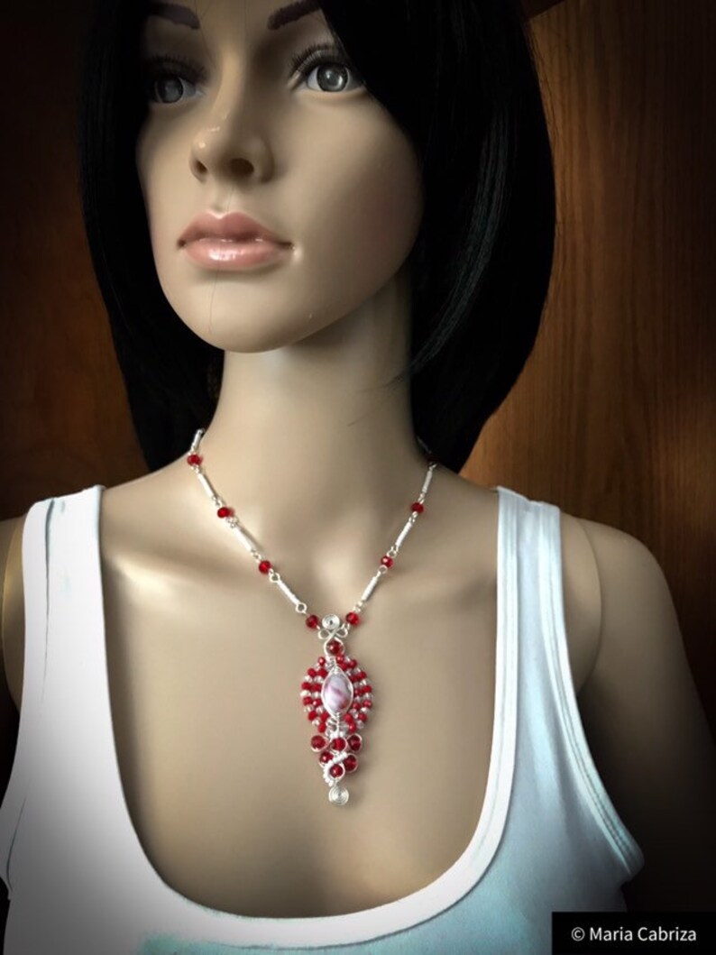 Jewelry Handmade Jewelry Silver and and Red Jewelry Set Wire Wrapped