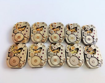 Piezas de reloj vintage, movimiento Steampunk Art Lote de 10 piezas. Mecanismos brillantes/mate, 18 mm.