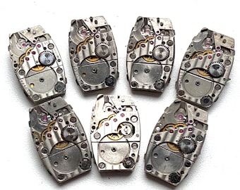Piezas de reloj rotas (7 piezas), artesanía steampunk, mecanismos vintage, movimientos de reloj rectangulares