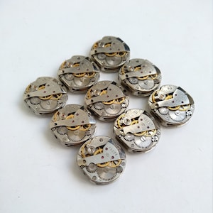 Watch Parts 9 pc., Movements Steampunk Vintage Paired Parts,  Small Mechanisms 18 mm