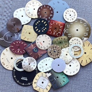 Watch faces set 27 pc., Vintage color dials, Broken watch parts, Steam Punk Project, Altered Art