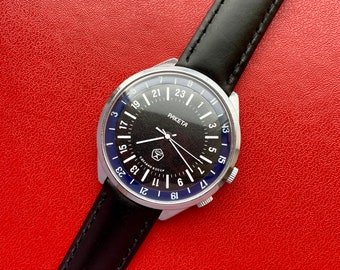 Raketa 24-Stunden-Uhr, Vintage-Sowjetuhr, 24-Stunden-Zifferblattuhr, mechanische Herrenarmbanduhr