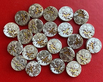 Lote de 10 movimientos redondos - Engranajes emparejados - Mecanismo pequeño de 16 mm - Piezas de relojes antiguos