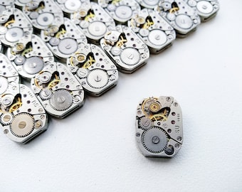 Steampunk Art, Movements Vintage Watch Parts  12 pc. Small Mechanisms, Rectangular 18 mm