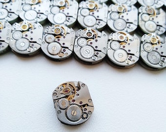Steampunk Art, Watch Parts 10 pc. Small Movements, Vintage Mechanisms Rectangular