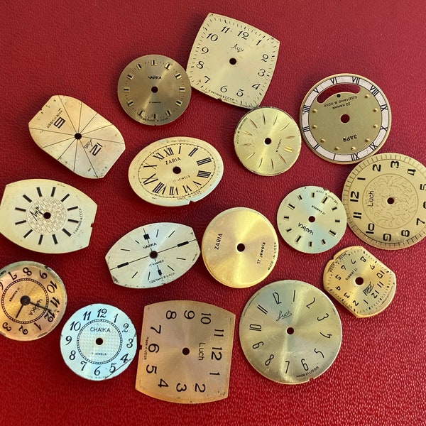 LOT de 16 cadrans de montre vintage, cadrans de montre en or, bijoux Steam Punk