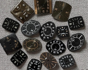 Watch faces, Vintage Paired Dials, set 16 pc. Black Dial, Steam Punk art