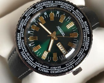 RAKETA World Time, Raketa Cities, Vintage Men's Watch, Rare Watch