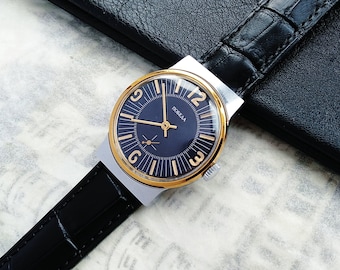 Pobeda Vintage Mechanical Watch: męski zegarek na rękę z lat 80. ze skórzanym paskiem