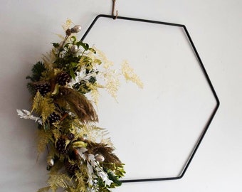 Hexagon suitable for hanging. Hexagon wreath. Please read listing info.