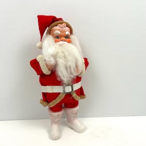 Vintage Santa Claus Rubber Face & Boots Plush Figure 10&quot; Fluffy Beard Christmas
