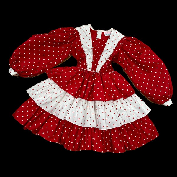 Vintage Marthas Miniatures Size 8 Girls Red Polka Dot Floral Party Dress Costume