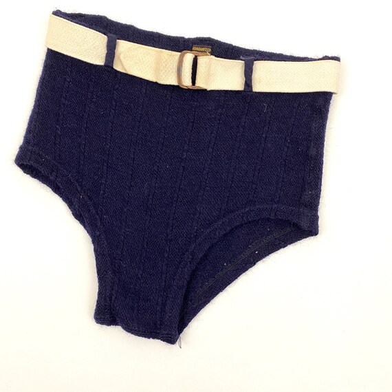 Vintage Mens Wool Swimsuit Bottoms 1950s Blue Knit