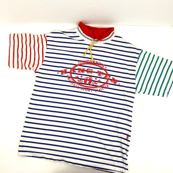 Vintage Hang Ten Medium Tee Shirt Colorblock Stri… - image 1