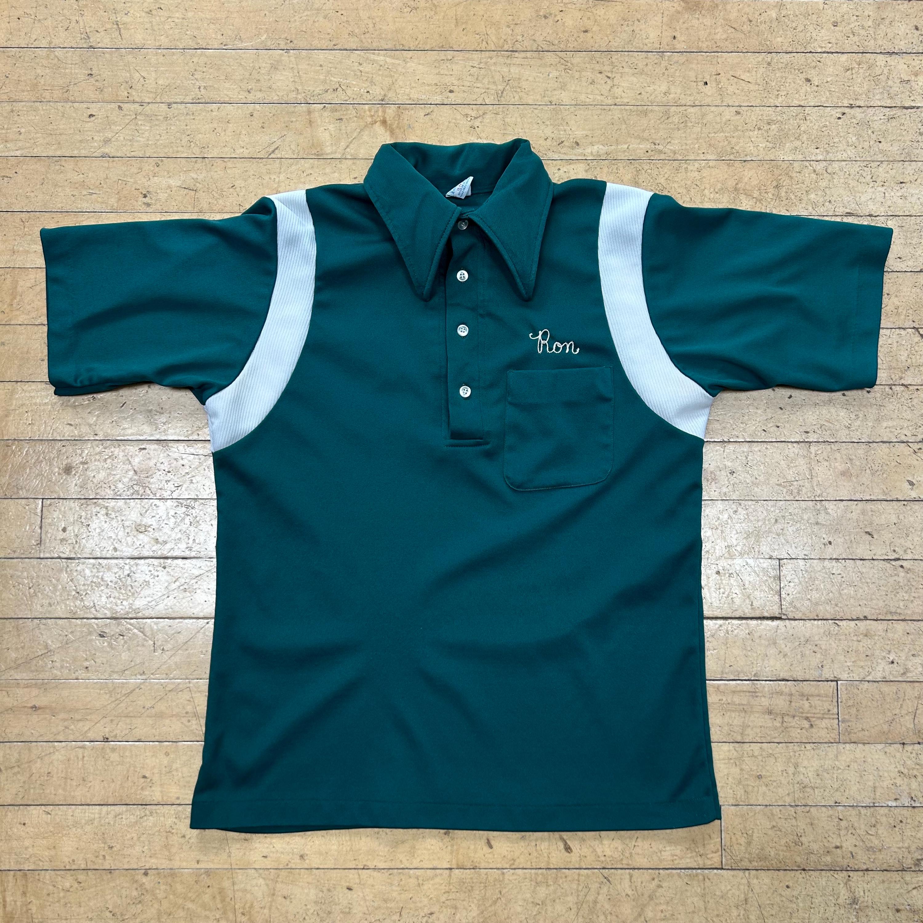Vintage Hilton Medium Chain Stitch Bowling Shirt Polo Knit Green 