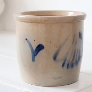 Antique handmade clay pot  Rustic Farmhouse confit crock Earthenware container with salt glaze Primitive Farmhouse tablewares