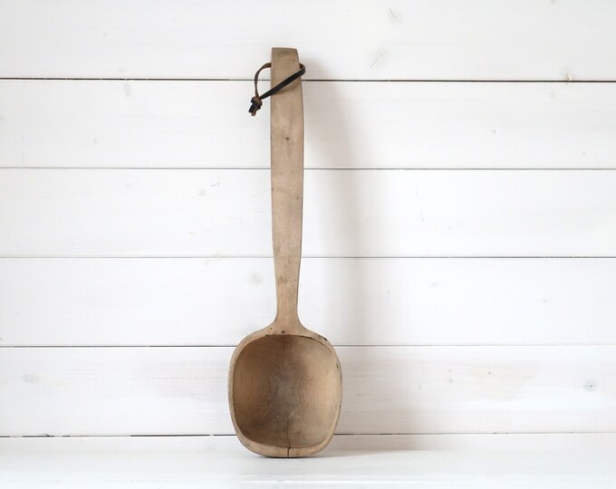 Antique Handmade Wooden Spoon Rustic XL Ladle Simple Farmhouse Kitchen ...