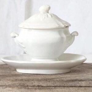 Antique french ironstone mustard pot White jam jar Stained tableware Farmhouse kitchen bowl Serving Dish Antique ceramic bowl