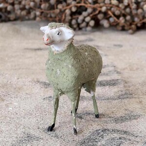 Antique large german putz sheep Stained handmade crib figurine Nativity sheep wool figurine Rustic Farmhouse Christmas Decor