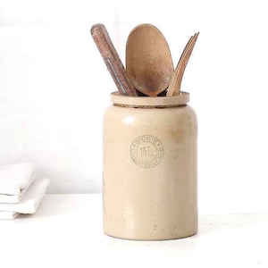 Antiker Tontopf Grosser Steingut Vorratsbehälter Handarbeit Rustikaler Kochlöffel Halter Bauernhaus Dekor Landhaus Küche Vorratsdose