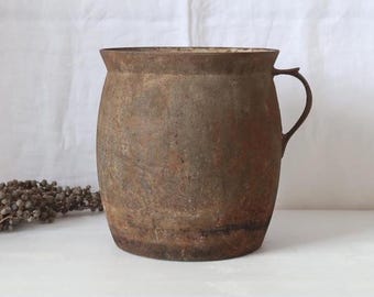 Antigua olla de hierro de la granja, casa de campo, jardín, maceta, olla de cocina sencilla, soporte grande para cucharas de cocina, decoración de cocina de casa de campo