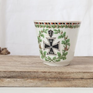Antique cup 1914 Iron Cross Militaria Oak Leaf Porcelain Coffee pot Collectible item