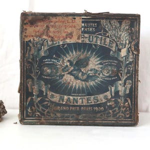 Antique french cookie tin 1910 Large metal box Petit Beurre LU BISCUITS Container Advertising print Farmhouse Home Decor