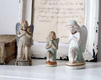 Antique bisque porcelain saint figurines XS Guardian angel statues Farmhouse Decor from Germany