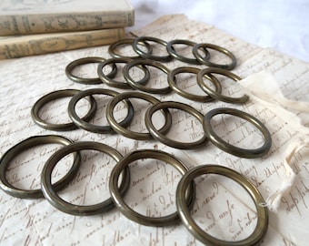 Set of French Curtain Rings 18 Antique large Brass Curtain drapery rings French Farmhouse decor