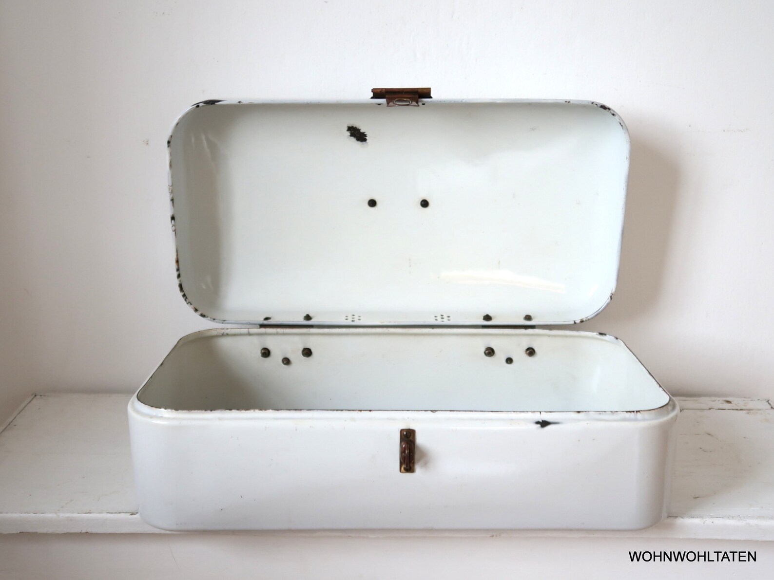 White antique 1885er enamel bread box Huge bread box with Etsy