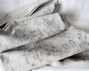 Antique German grain sack with calligraphy Large bag made of hand woven linen fabric Rustic Farmhouse decor