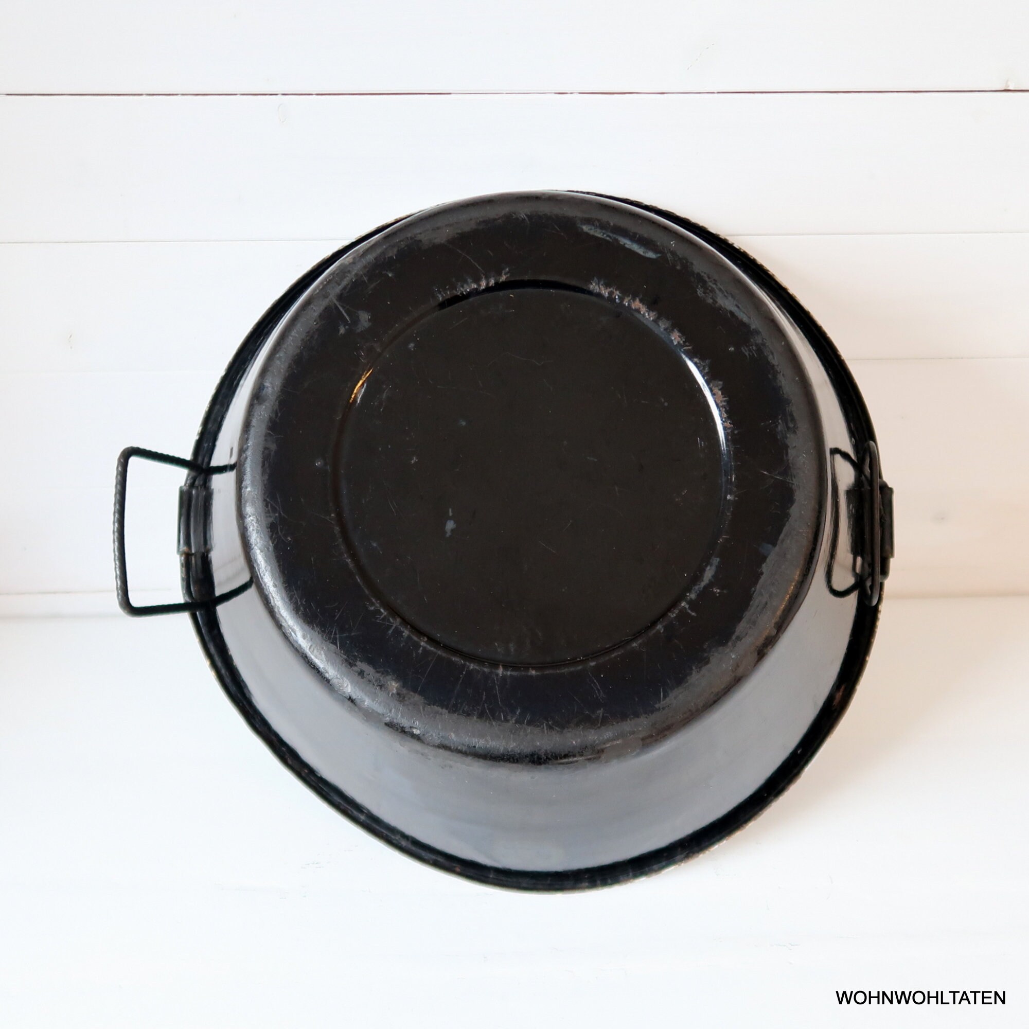 Large Vintage Enamel Tub With Handles Simple Round Black Etsy