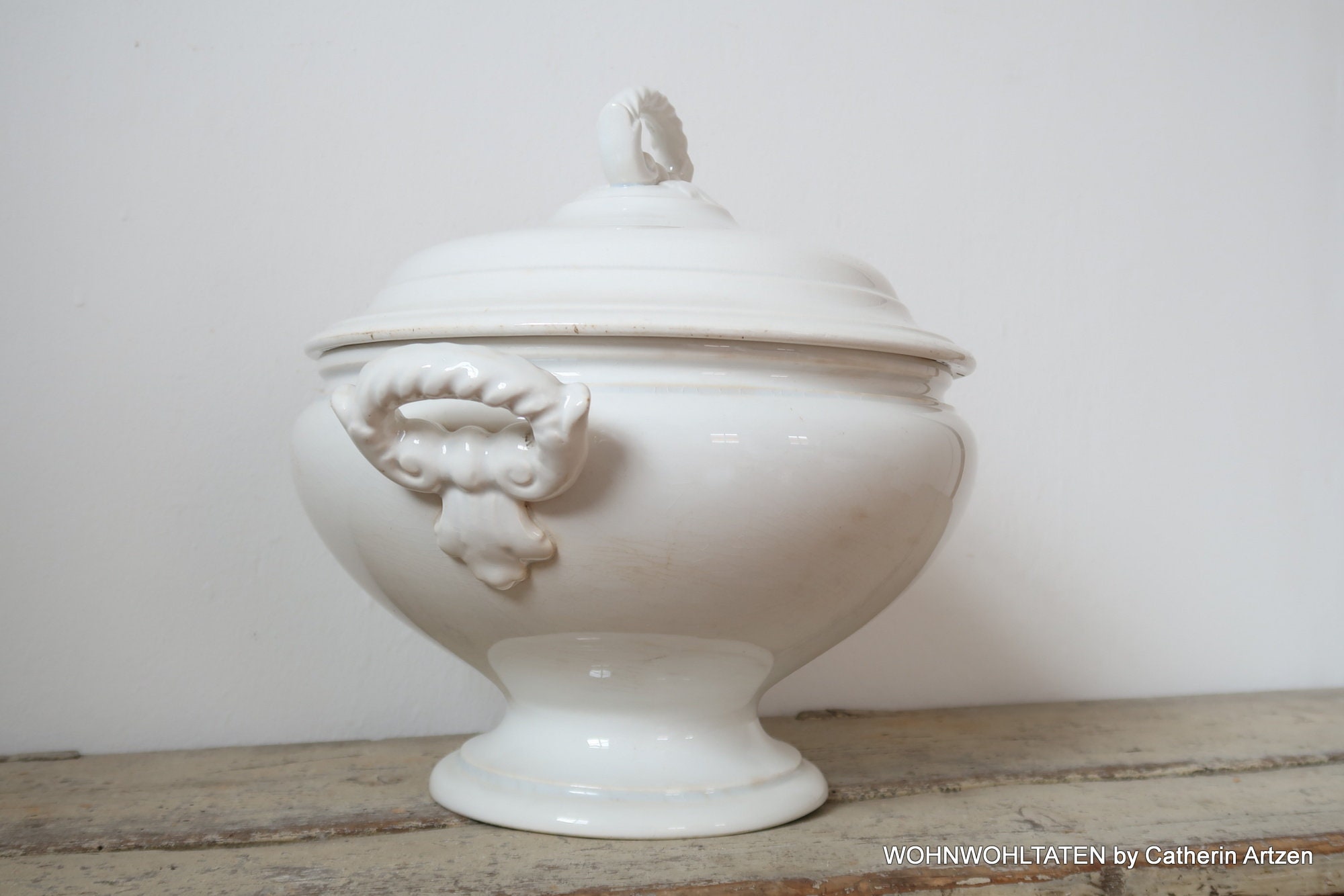 Sopera con tapa blanca antigua Tazón de sopa de cerámica grande Vajilla de  casa de campo blanca BOCH FRERES 1880 -  España