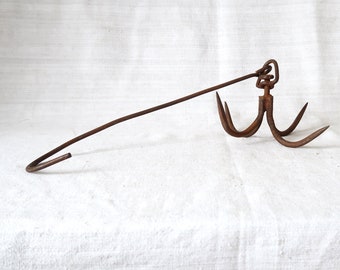 French butchers hook Large handmade vintage meat storage Simple iron herb crown Rustic Farmhouse decor