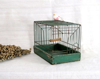 Antique birdcage Small green bird home Rustic farmhouse decor