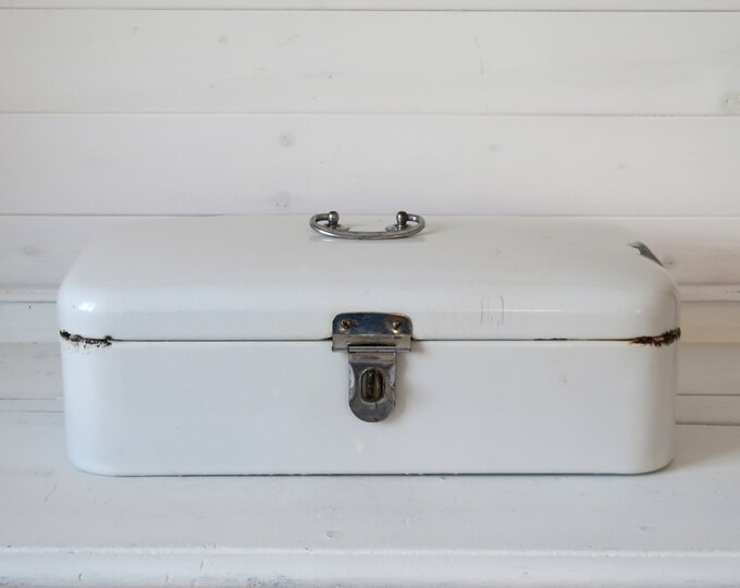 Antique XXL Enamel Bread Box From Ca. 1895s White Bread Container With