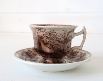 Antike Keramik Tasse Seltene Tee Tasse mit braunem Dekor Rustikales Landhaus Tafelgeschirr