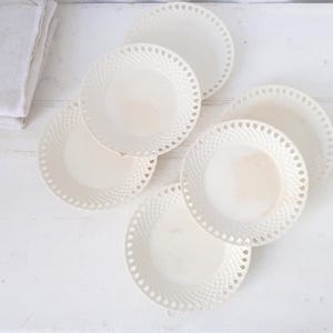 6 Pratos de Cerâmica Antigos Patina Creme Branco Prato Lateral Prato de Bolo Prato de Servir Talheres de Casa de Campo Cozinha de Fazenda
