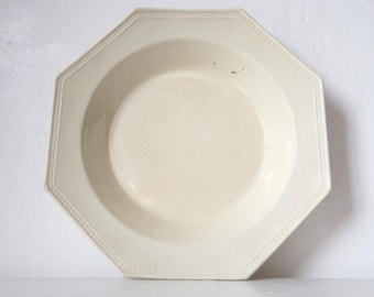 Antique french ironstone plate Creil Montereau Pearl rim octagonal large soup dish Farmhouse tableware  Serving bowl