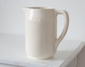 Antique ironstone jug  Large cream white pitcher Simple white Farmhouse Decor