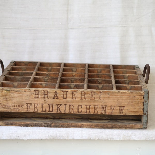 Antique bottle carrier Large wooden beer crate Rustic german bottle rack Farmhouse Decor